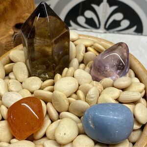 Crystals Angelite Amethyst Carnelian Smoky Quartz Point